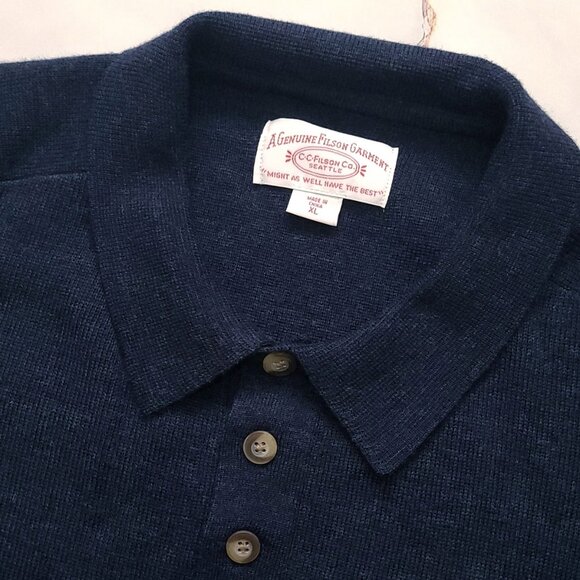 FILSON 100% Wool Polo Sweater Men's XL Navy Jumper Pullover - Picture 2 of 9